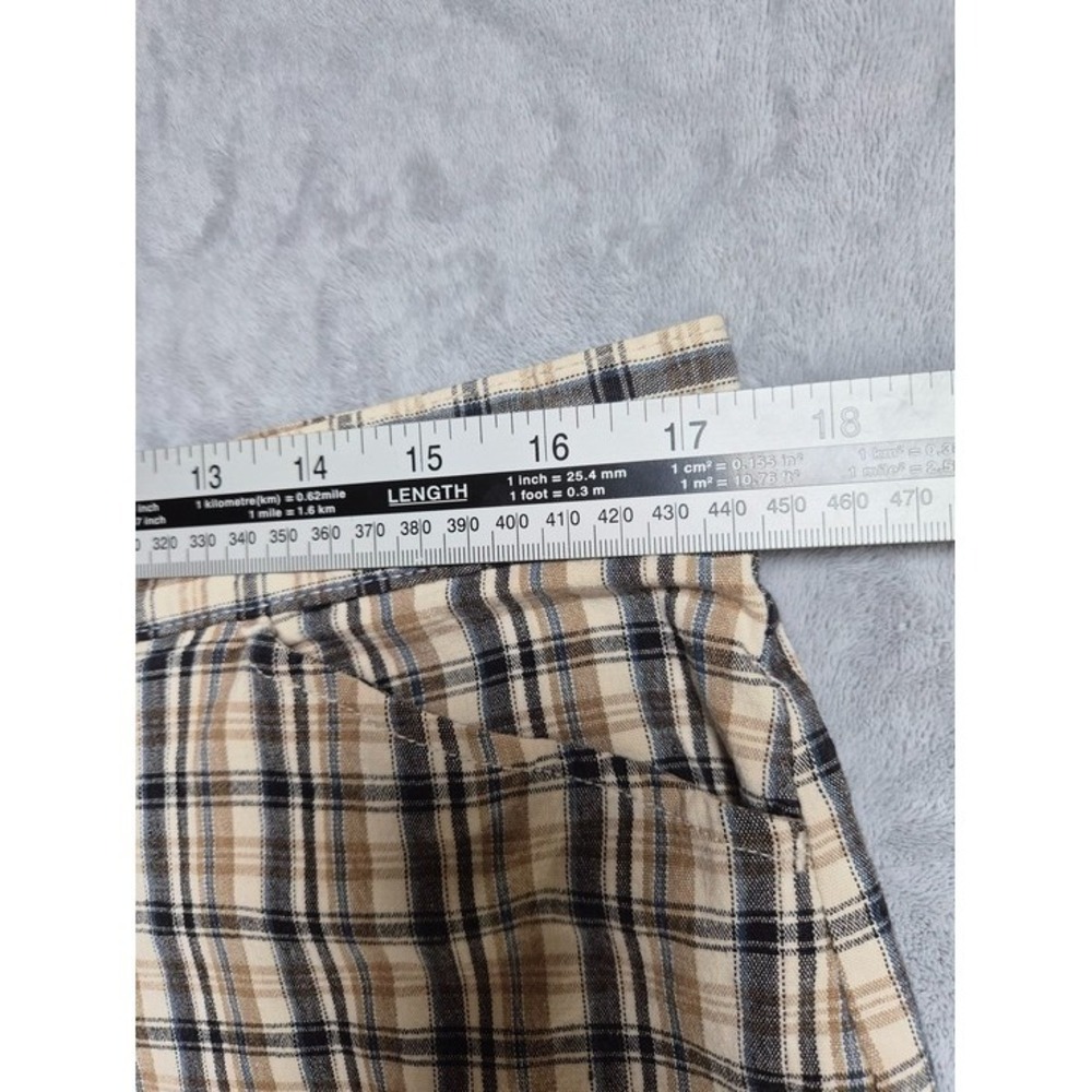 Faded Glory Womens Bermuda Shorts 10 Plaid Beige Blue Y2k Cotton Stretch Summer - Picture 7 of 10